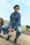 Western repair denim shirt | Flu Blue