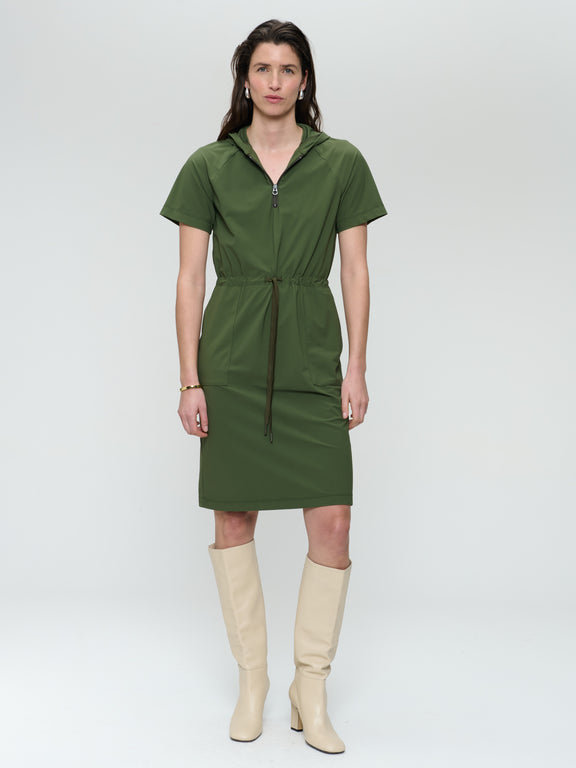 Evi stretch technical jersey dress | Oliva green