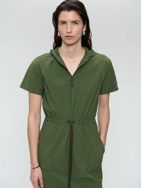 Evi stretch technical jersey dress | Oliva green