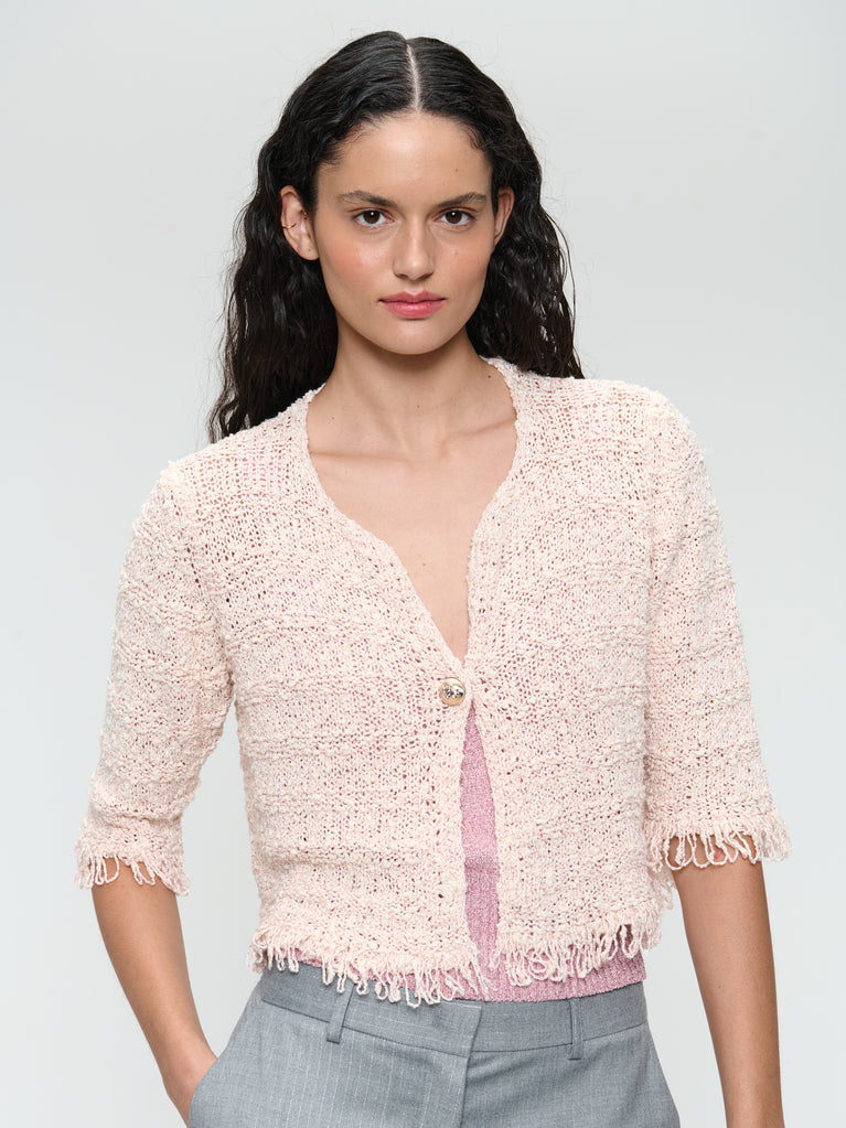Jacquard cotton knitted blazer 9025S | Rose