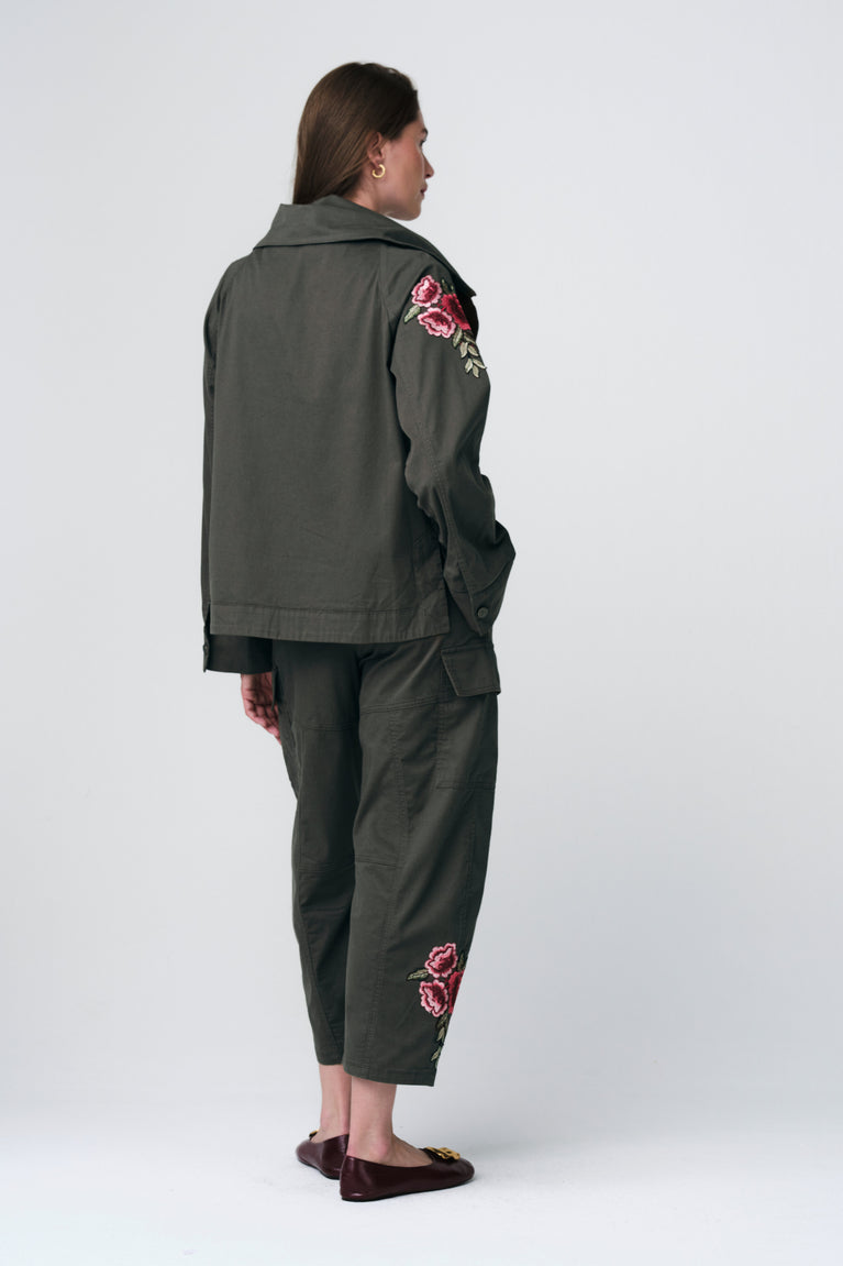 Twill utility embroidery pants | Khaki