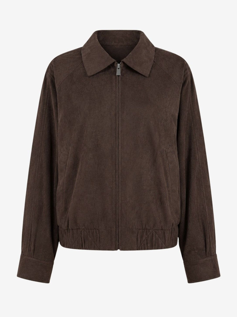 Pia suede effect bomber jacket | Dark Brown