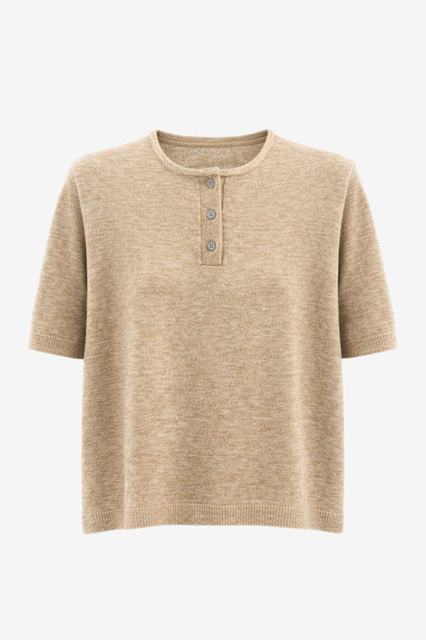 Moon plain knit top | Beige Melange
