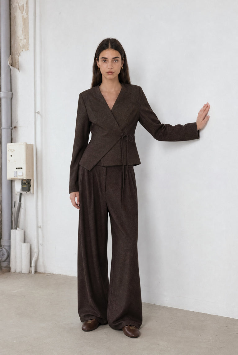 Jade fitted viscose blazer | Dark Brown