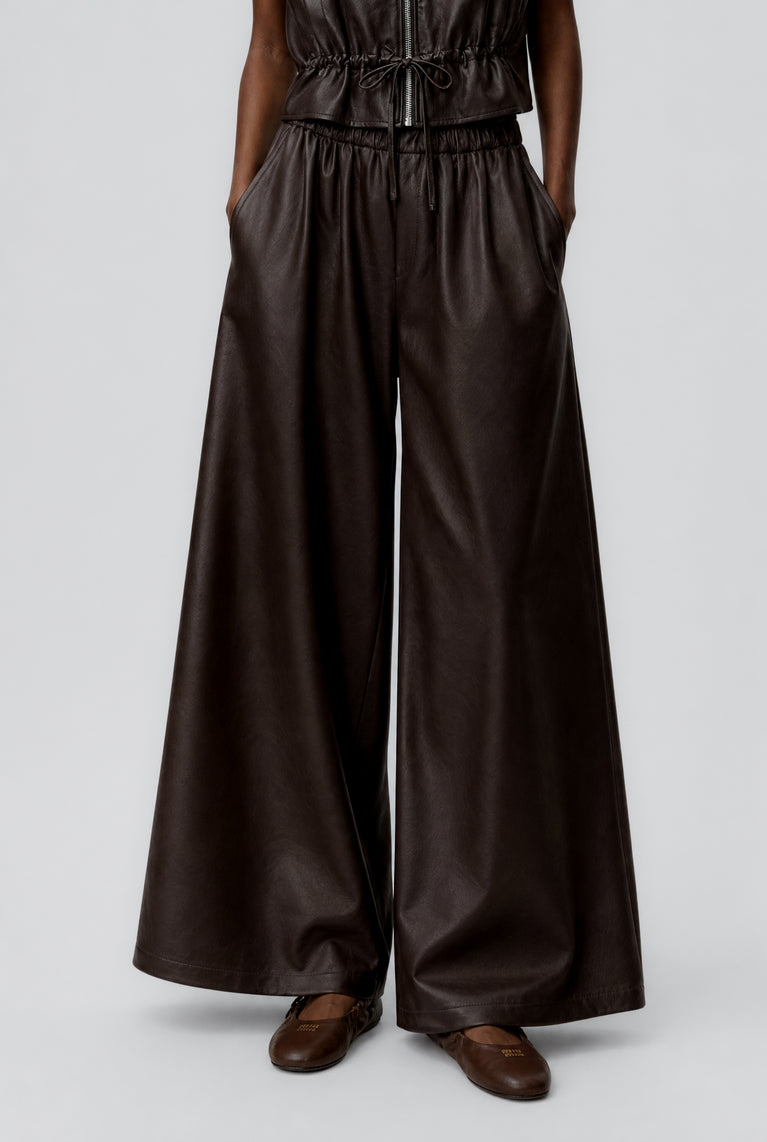 Sienna eco leather wide-leg pants | Dark Brown