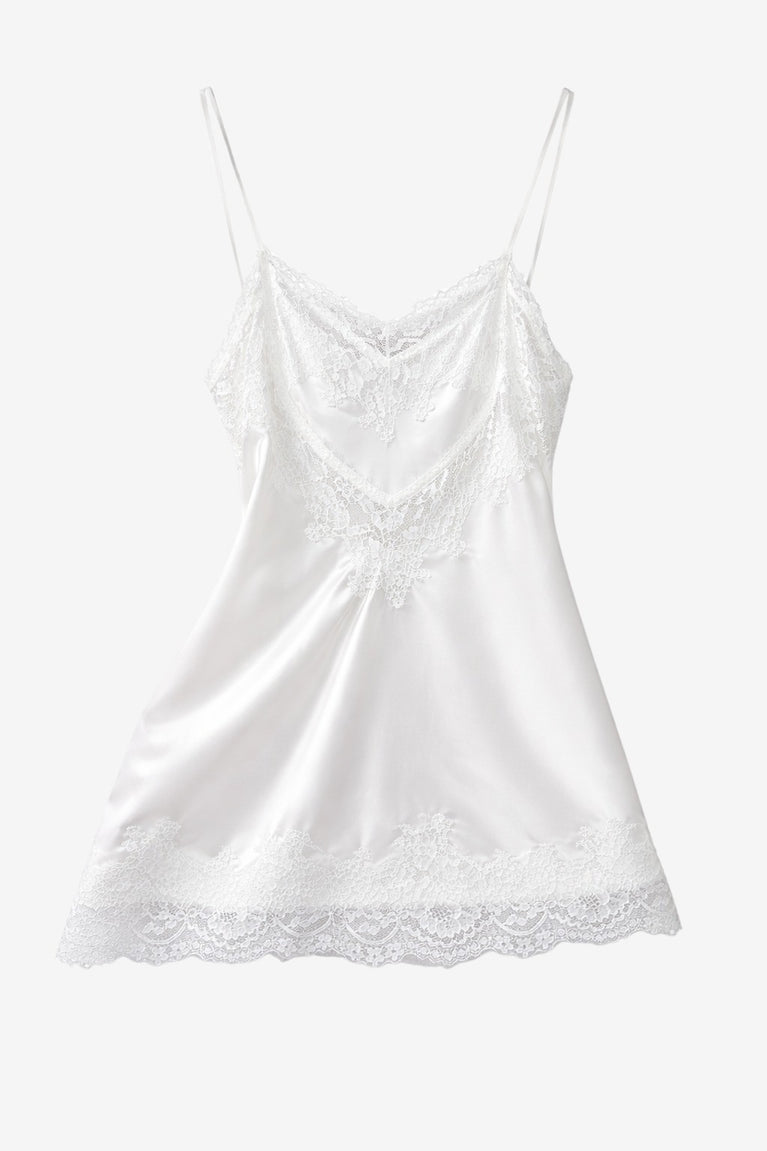 Amina silk top whit lace trim | White