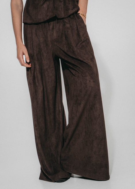 Arabel suede effect pants | Dark Brown