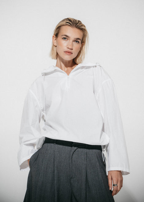 Clio hoodie zipper blouse | White