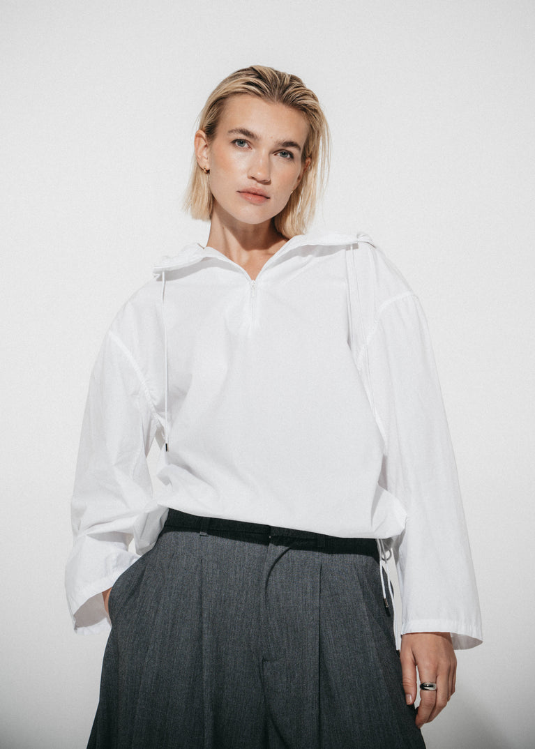 Clio hoodie zipper blouse | White