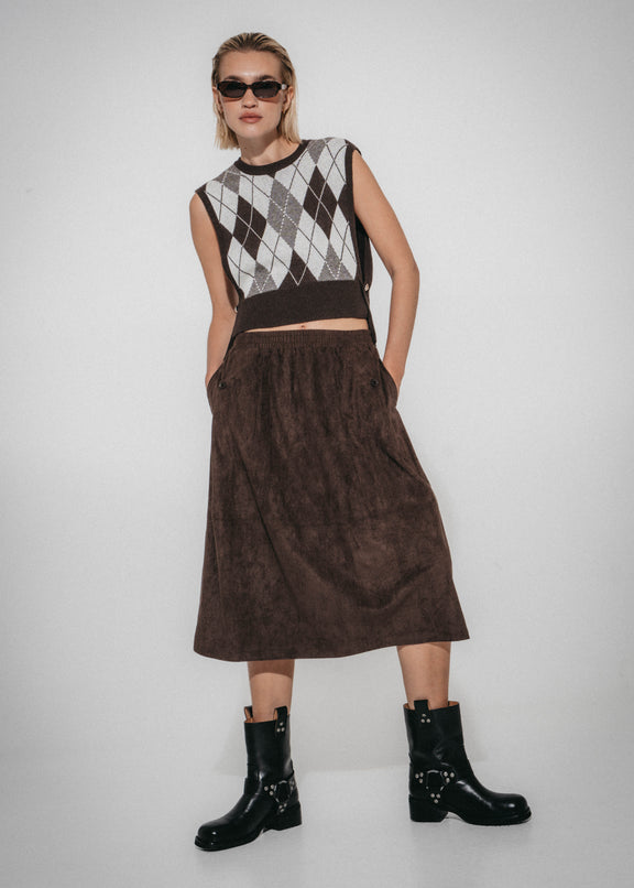 Isla suede effect skirt | Dark Brown