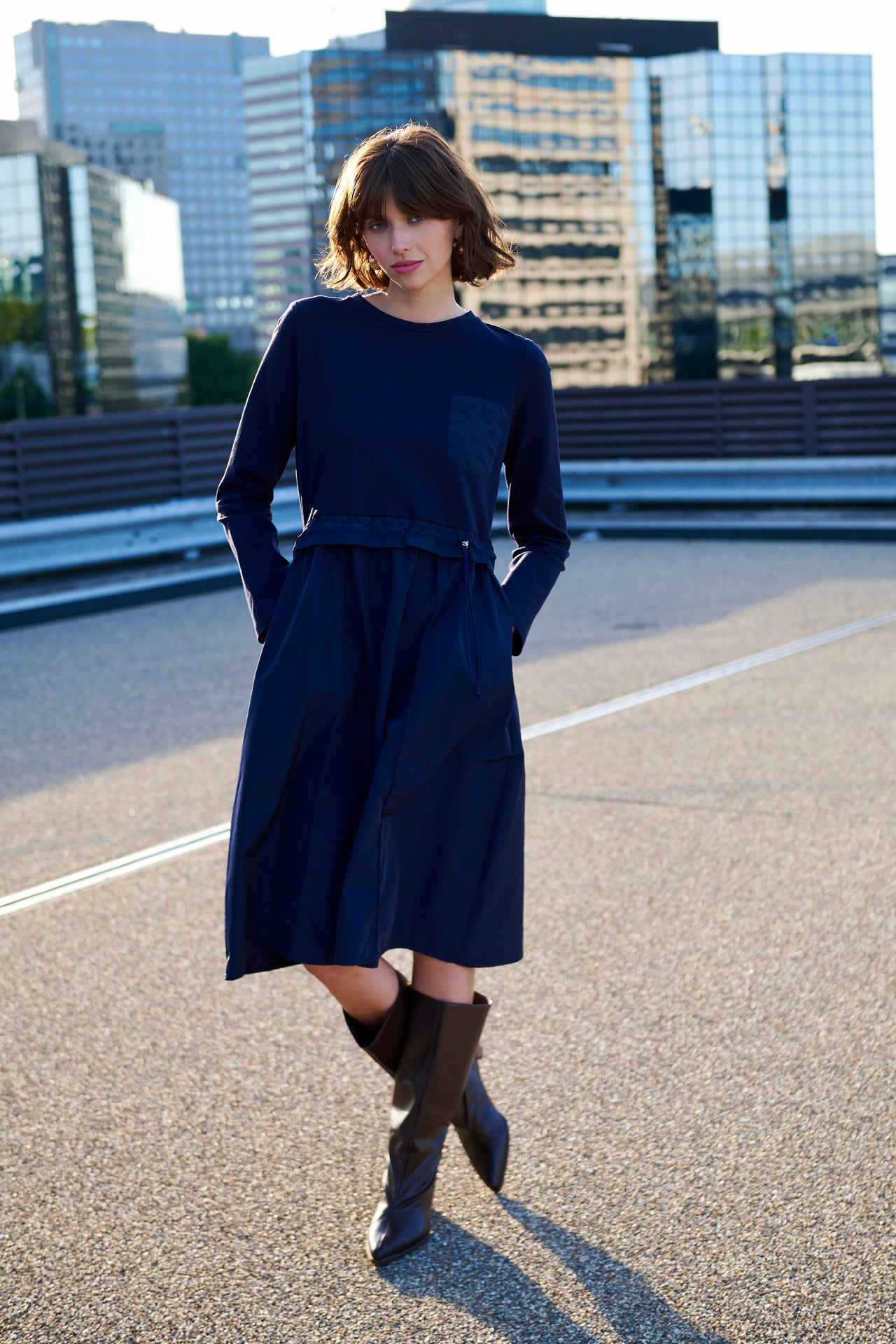 Ester mix cotton taffeta dress Ester mix cotton taffeta dress | Blue