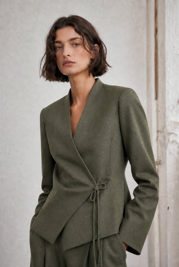Jade fitted viscose blazer | Green Melange