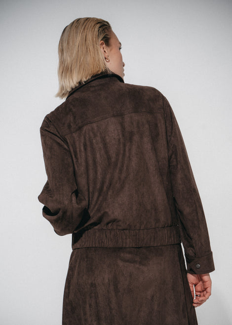 Pia suede effect bomber jacket | Dark Brown