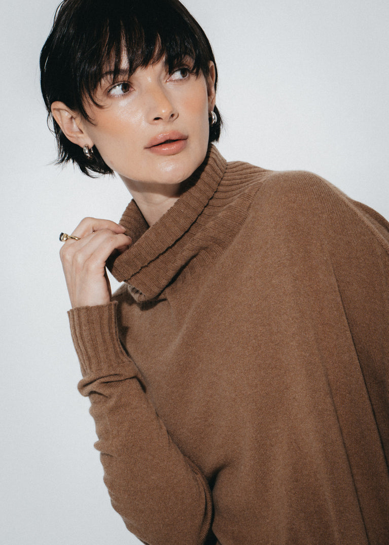 Cashmir wool polo pullover W1165 | Camel