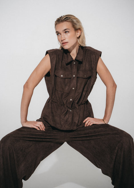 Arabel suede effect pants | Dark Brown