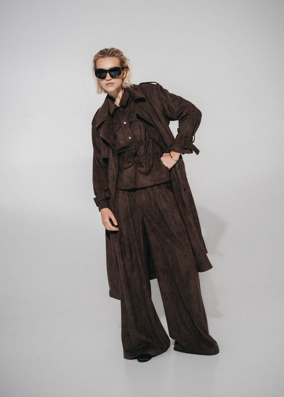 Terra suede effect trench coat | Dark Brown