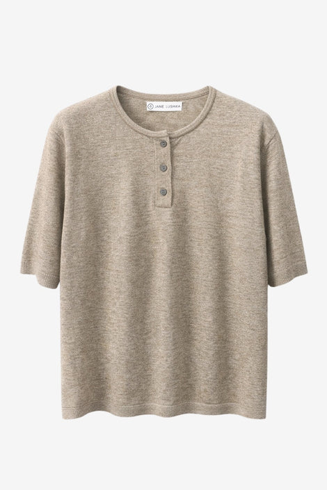 Moon plain knit top | Green Melange