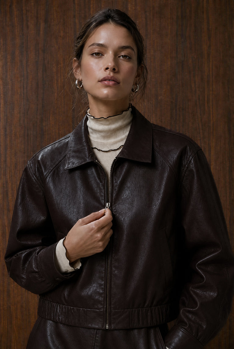 Pola eco leather bomber jacket | Dark Brown
