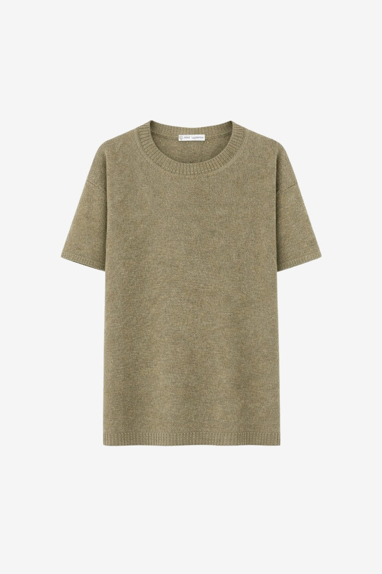 Rora plain knit long top | Green Melange