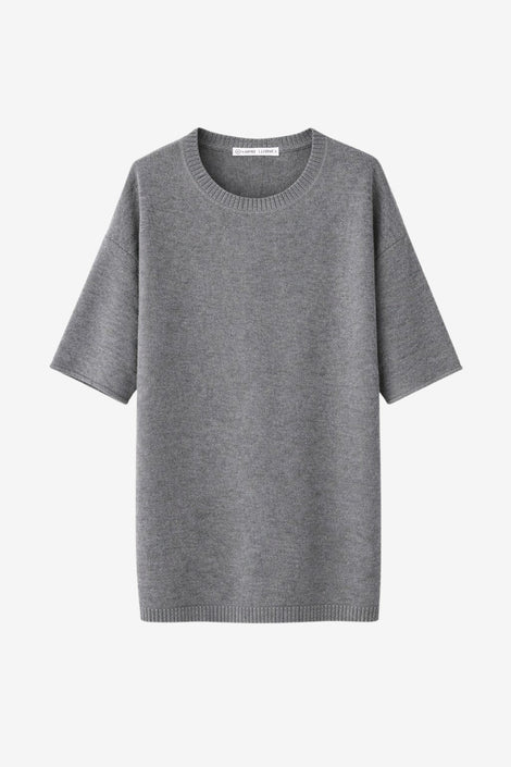 Rora plain knit long top | Grey Melange
