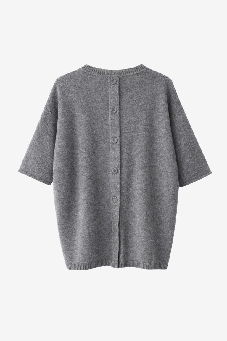 Rora plain knit long top | Grey Melange