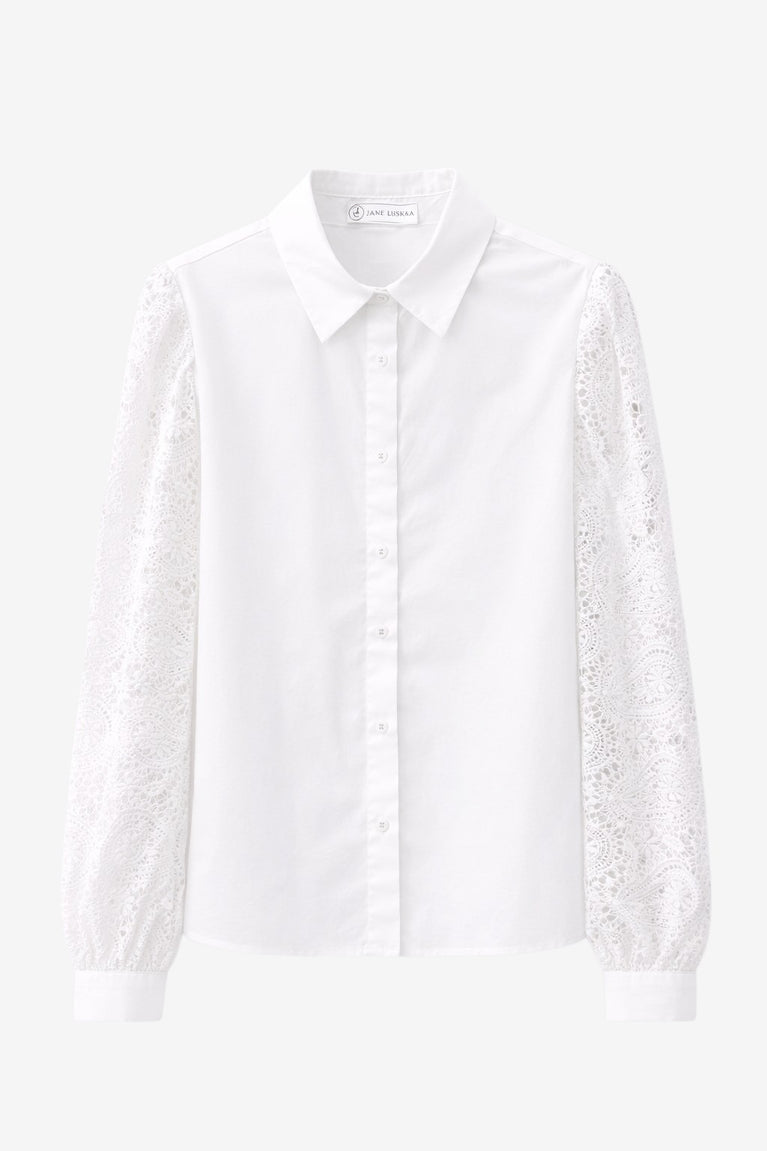 Stery embodery poplin blouse | White