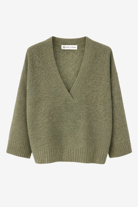 V-neck melange pullover 26553 | Green