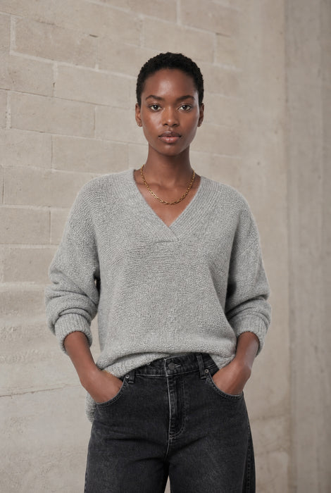 V-neck melange pullover 26553 | Grey