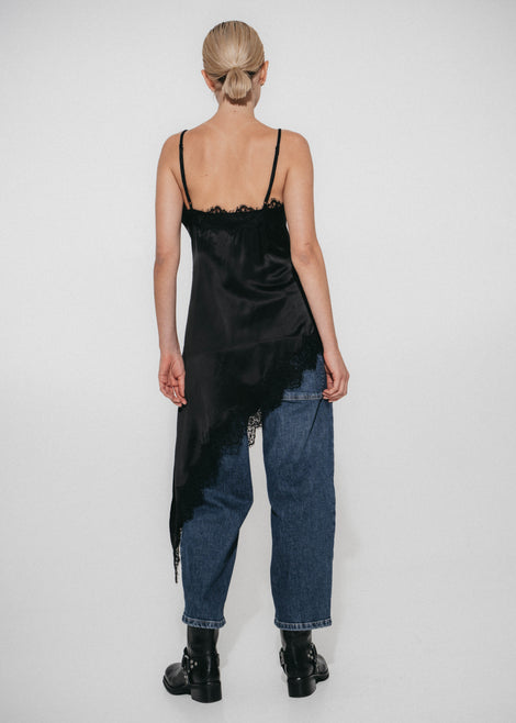 Zenia silk top whit lace trim | Black