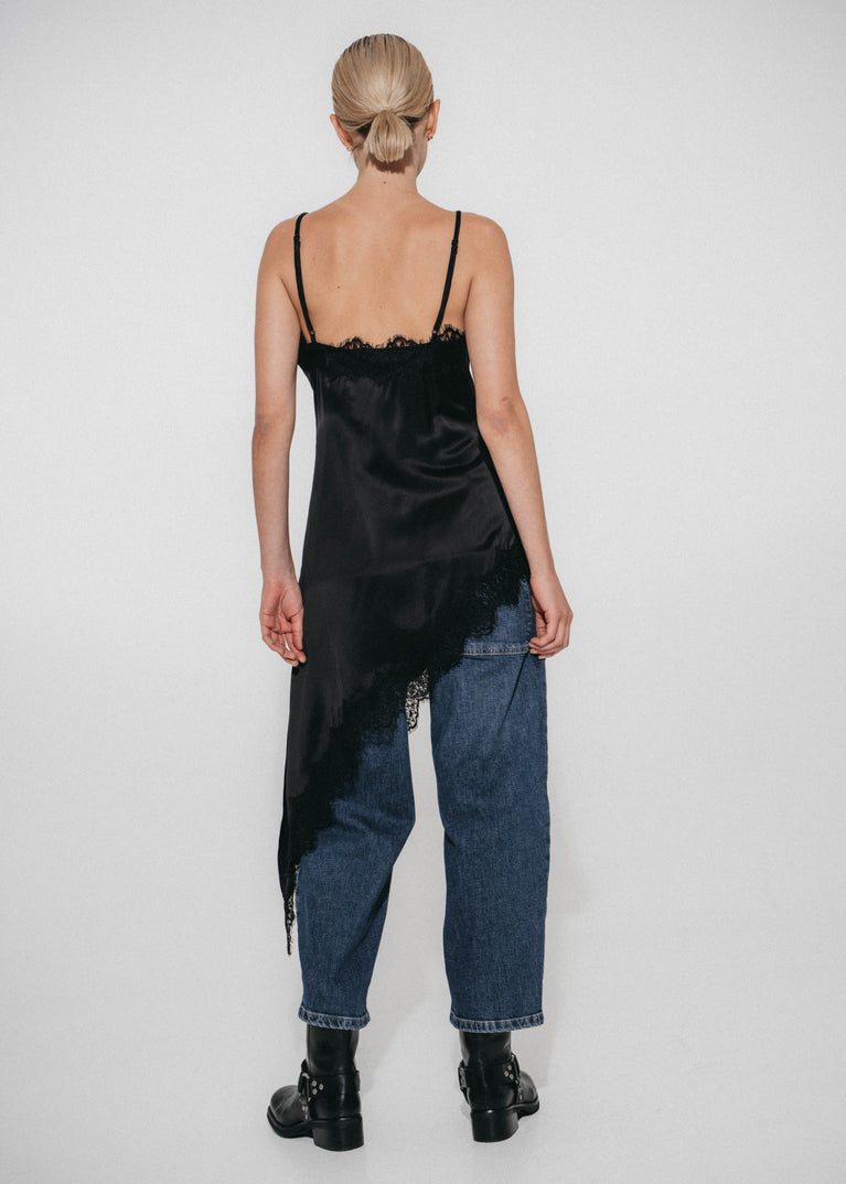 Zenia silk top whit lace trim | Black