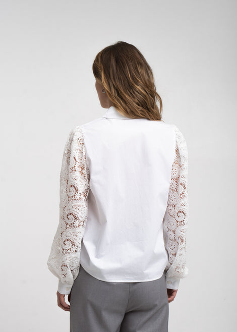 Stery embodery poplin blouse | White