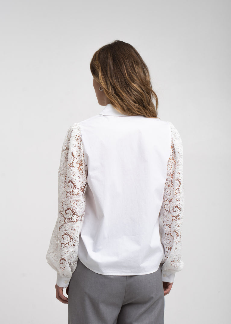 Stery embodery poplin blouse | White