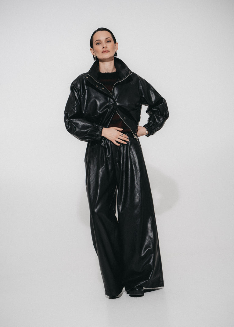 Sienna eco leather wide-leg pants | Black