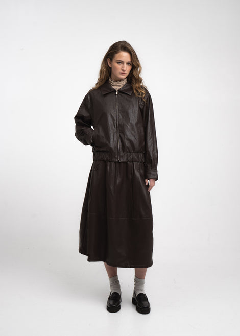 Pola eco leather bomber jacket | Dark Brown