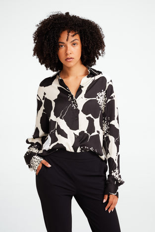 Avine printed shine viscose blouse | Black