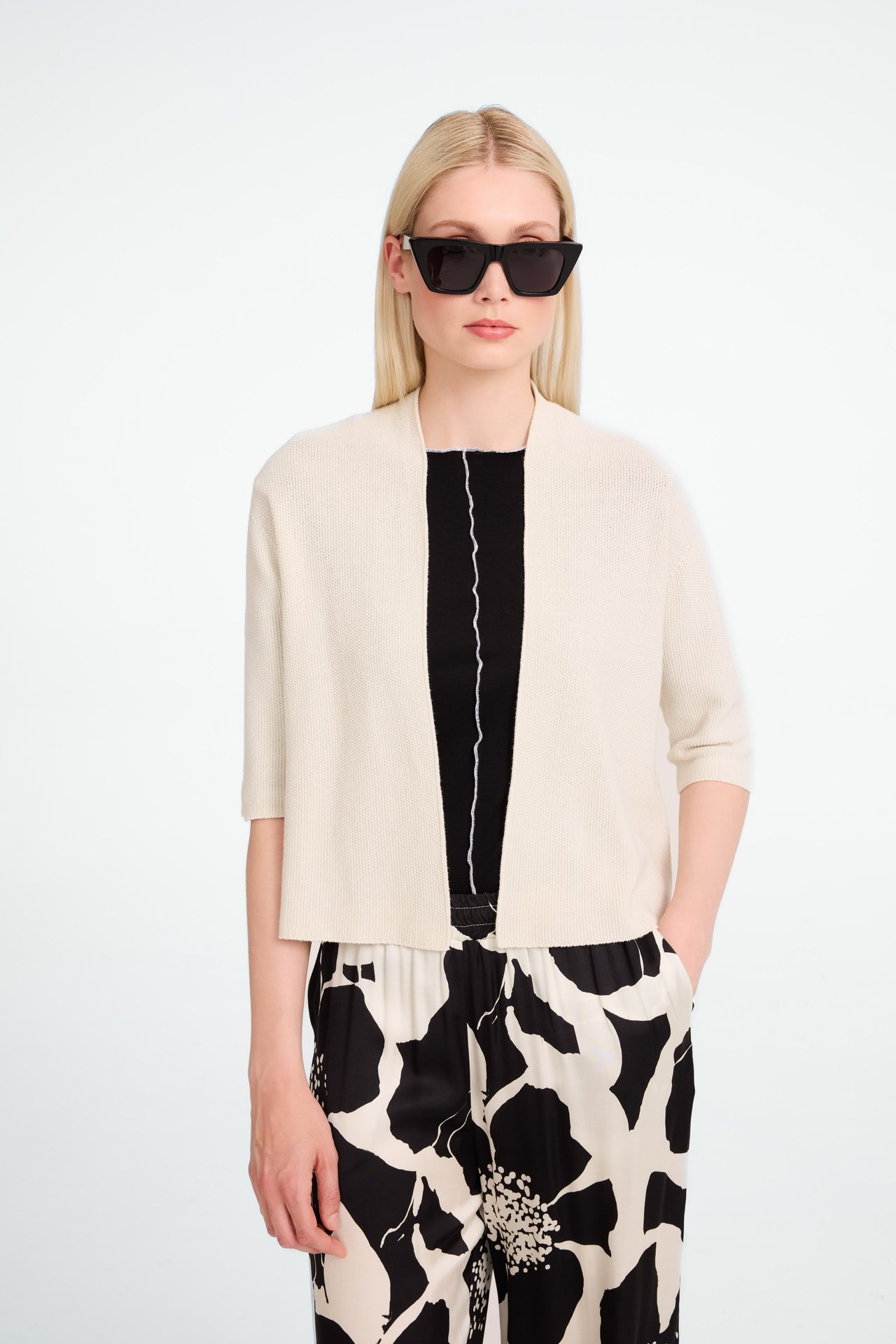 Seamless cotton cardigan 394 | Ecru