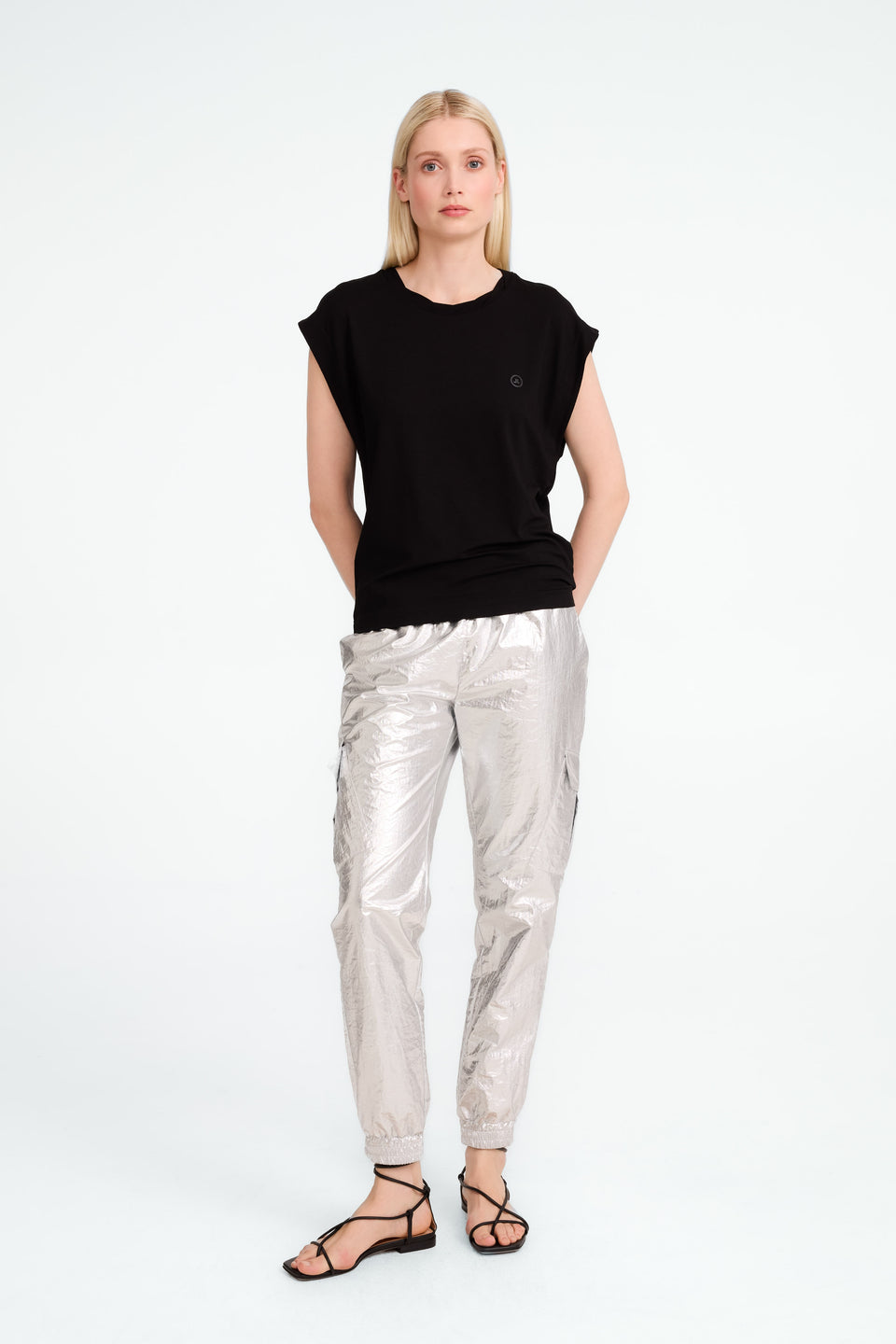 Maria stretch viscose logo top | Black