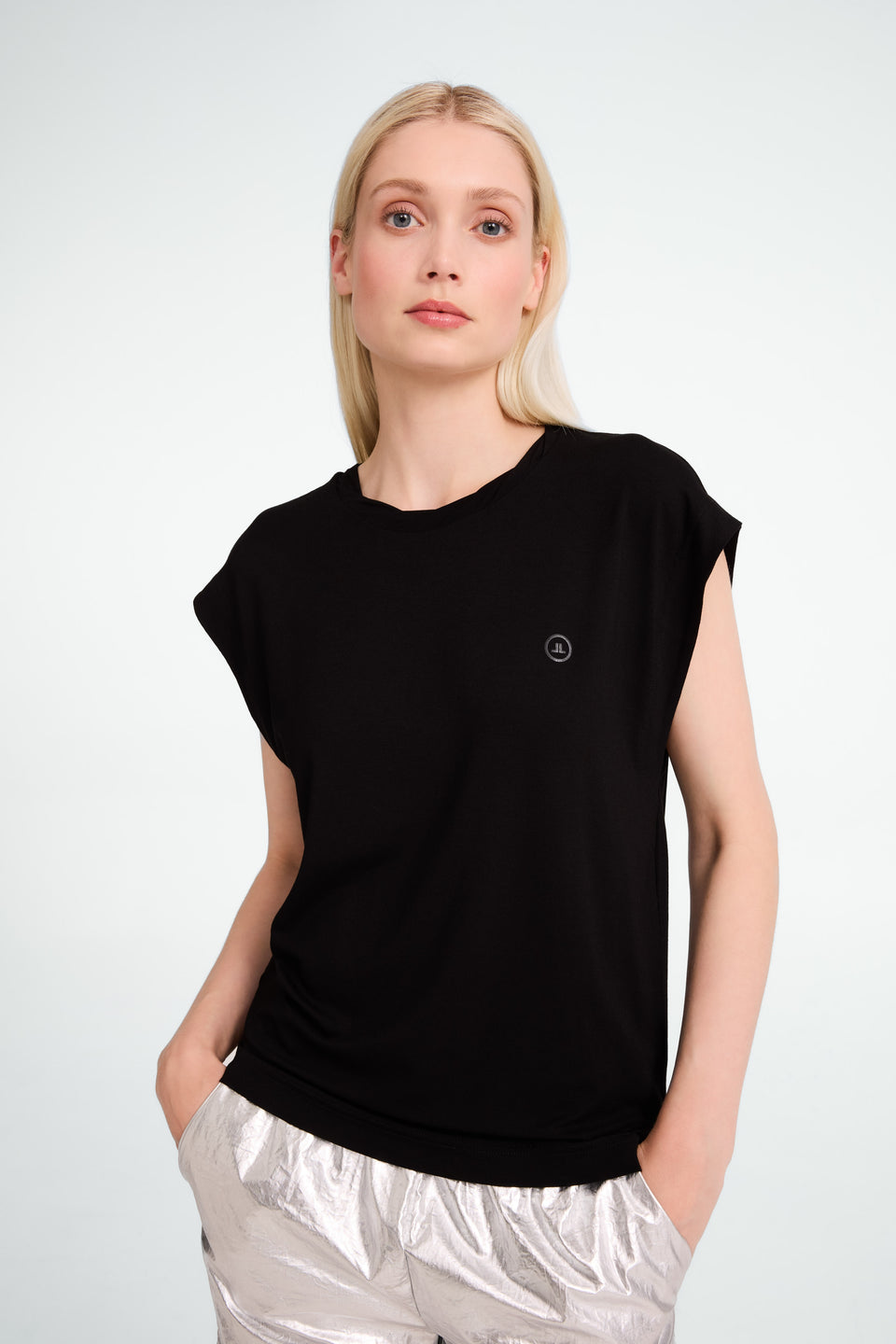 Maria stretch viscose logo top | Black