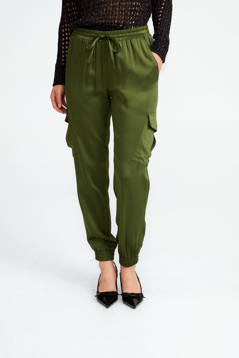 Alex saten viscose pants | Oliva Green