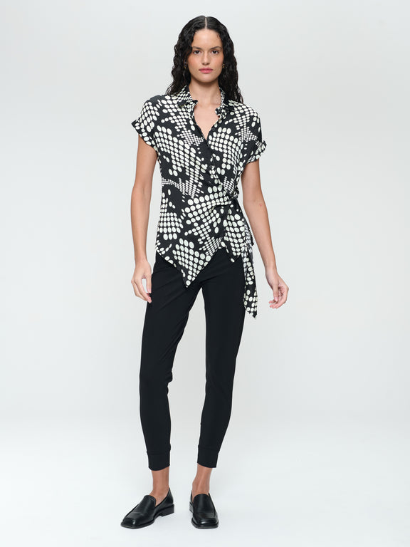 Aston print shine viscose blouse | Black