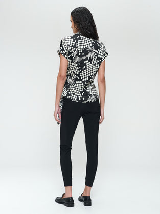 Aston print shine viscose blouse | Black