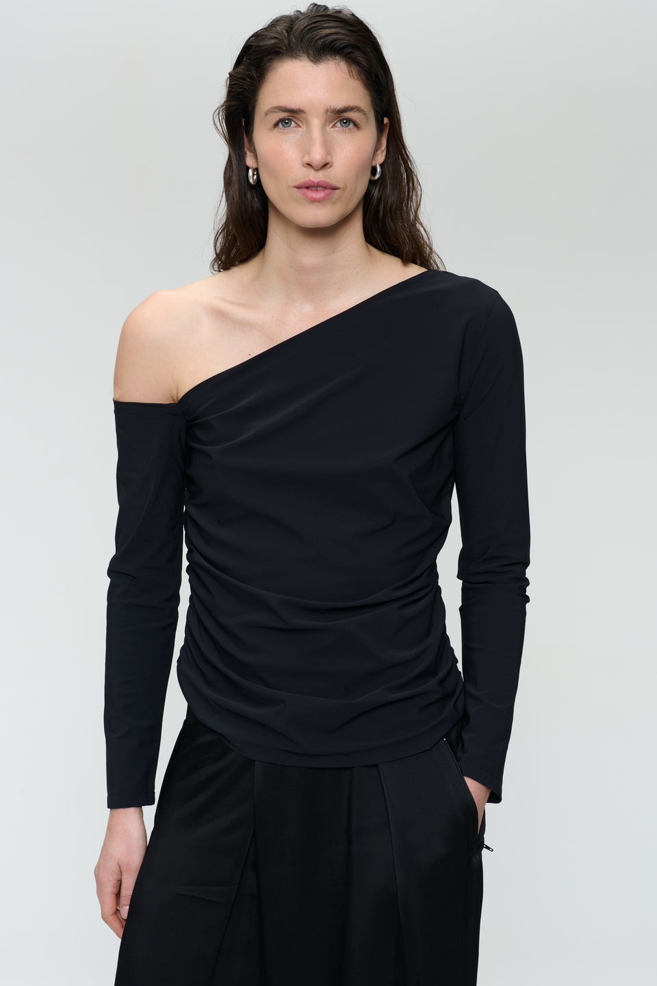 Lidia stretch technical jersey top | Black