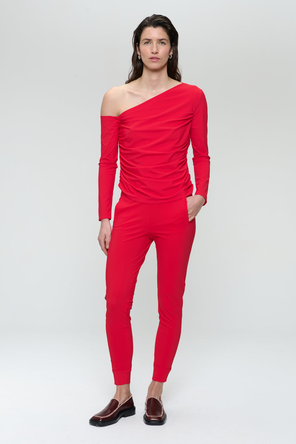 Lidia stretch technical jersey top | Red