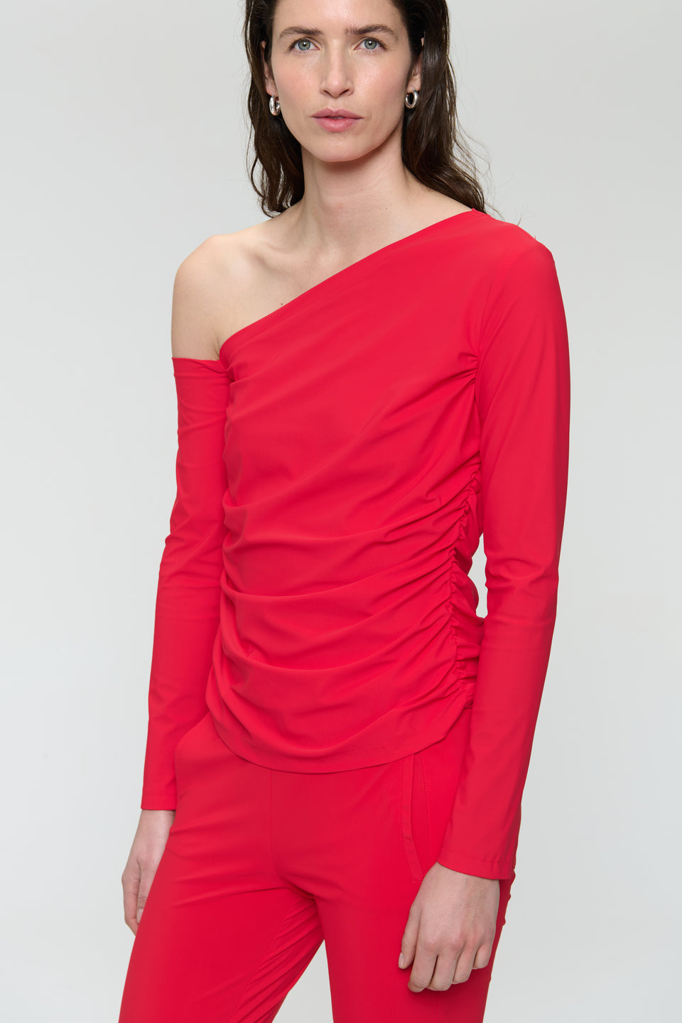 Lidia stretch technical jersey top | Red