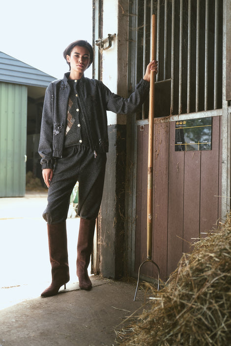Bernino viscose bomber jacket | Black Melange