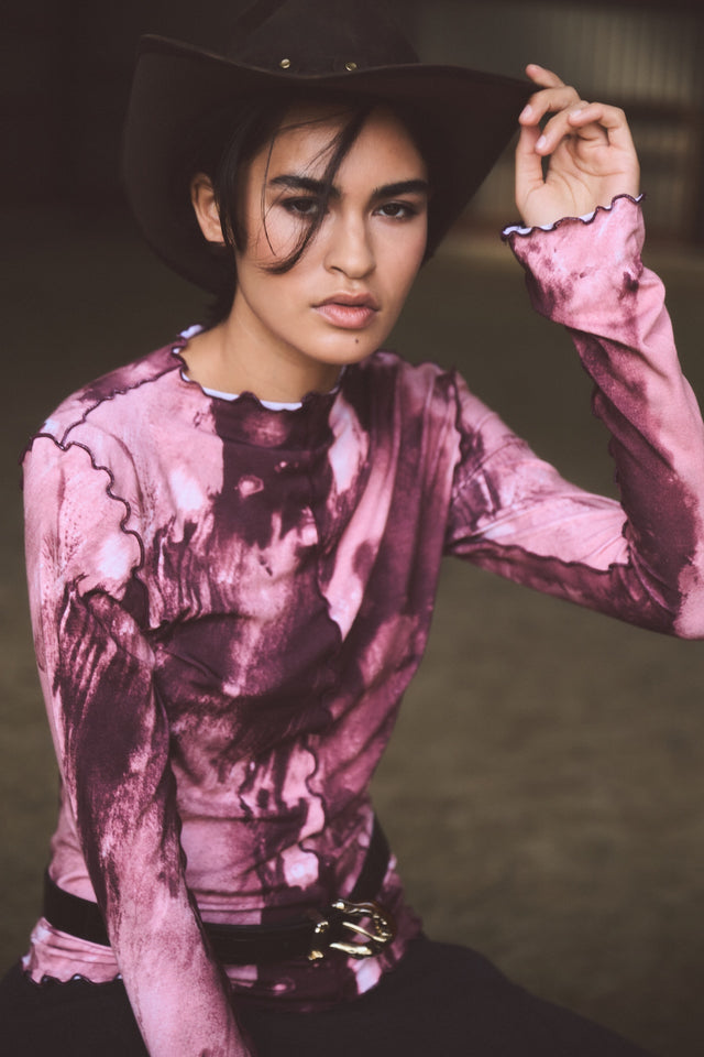 Janette allover print top | Allover Bordeaux