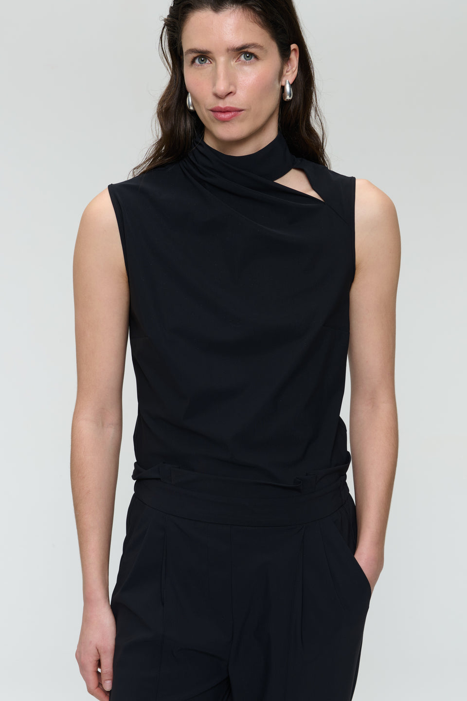 Naomi stretch technical jersey top | Black