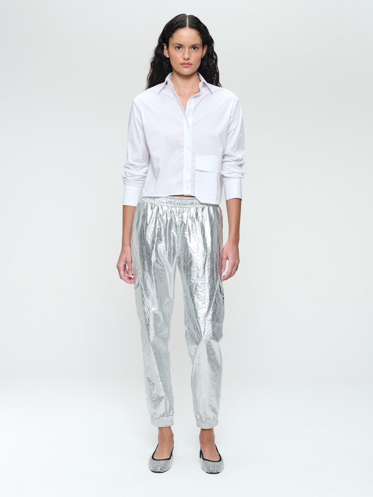 Alex silver shine foil pants | Silver