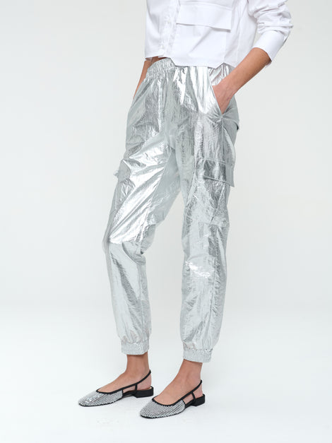 Alex silver shine foil pants | Silver