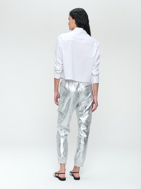 Alex silver shine foil pants | Silver